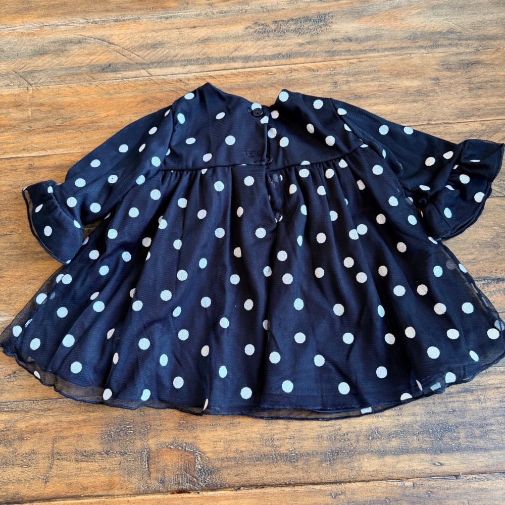 Rare Editions Baby Girls Black White Polka Dot Dress Red Bow 12M Minnie Mouse - Picture 6 of 6